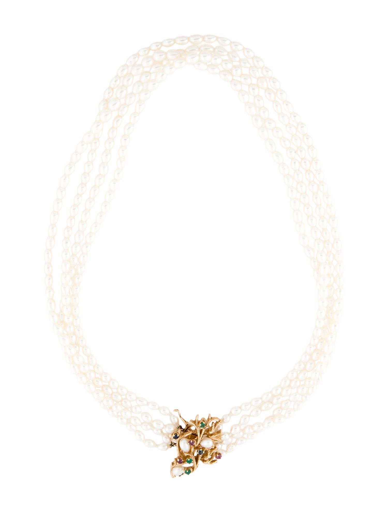 Necklace 14K Cultured Pearl & Multistone Bead