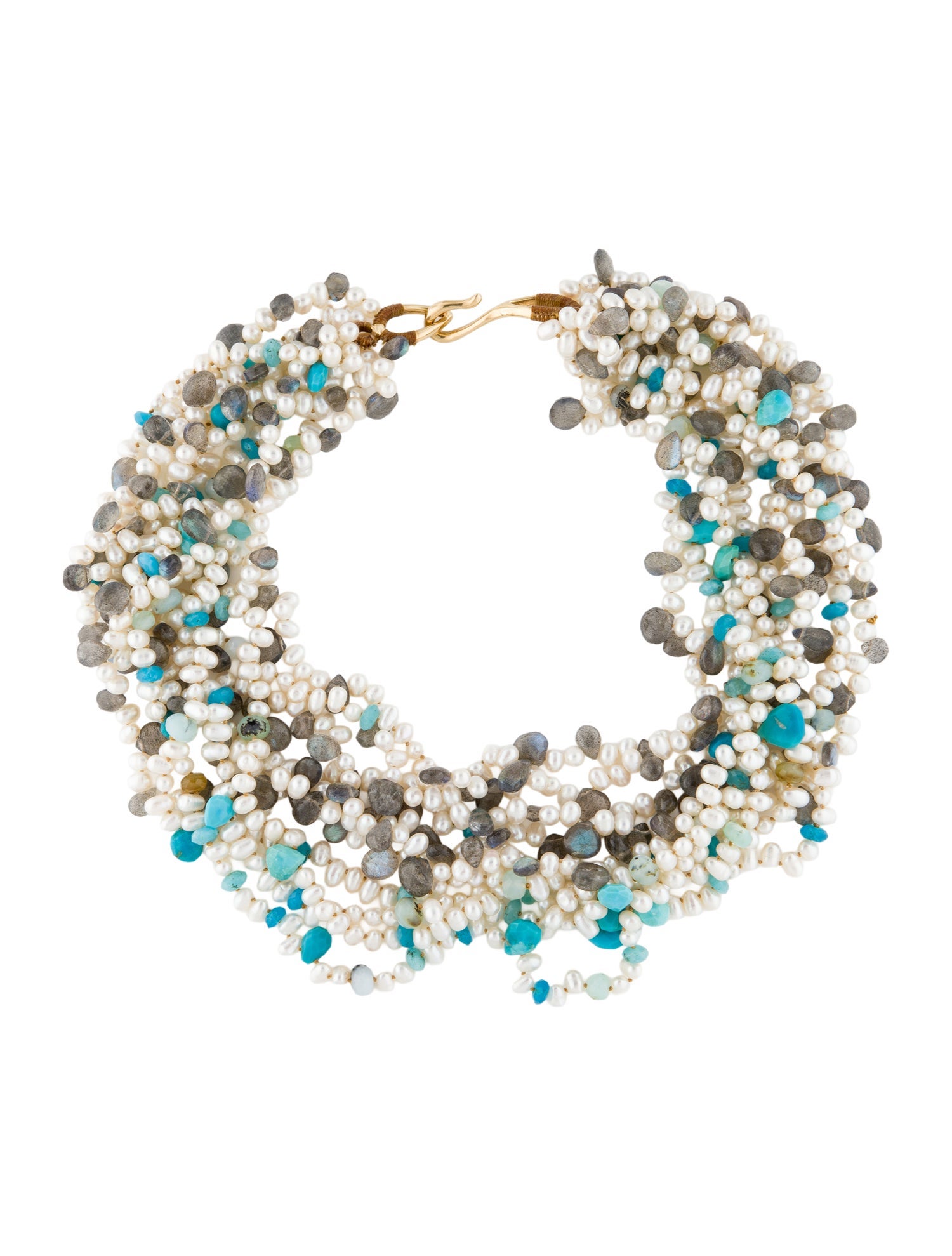 Necklace Simon Alcantara 18K Pearl, Turquoise, Labradorite & Dendritic Opal Multistrand Bead Necklace