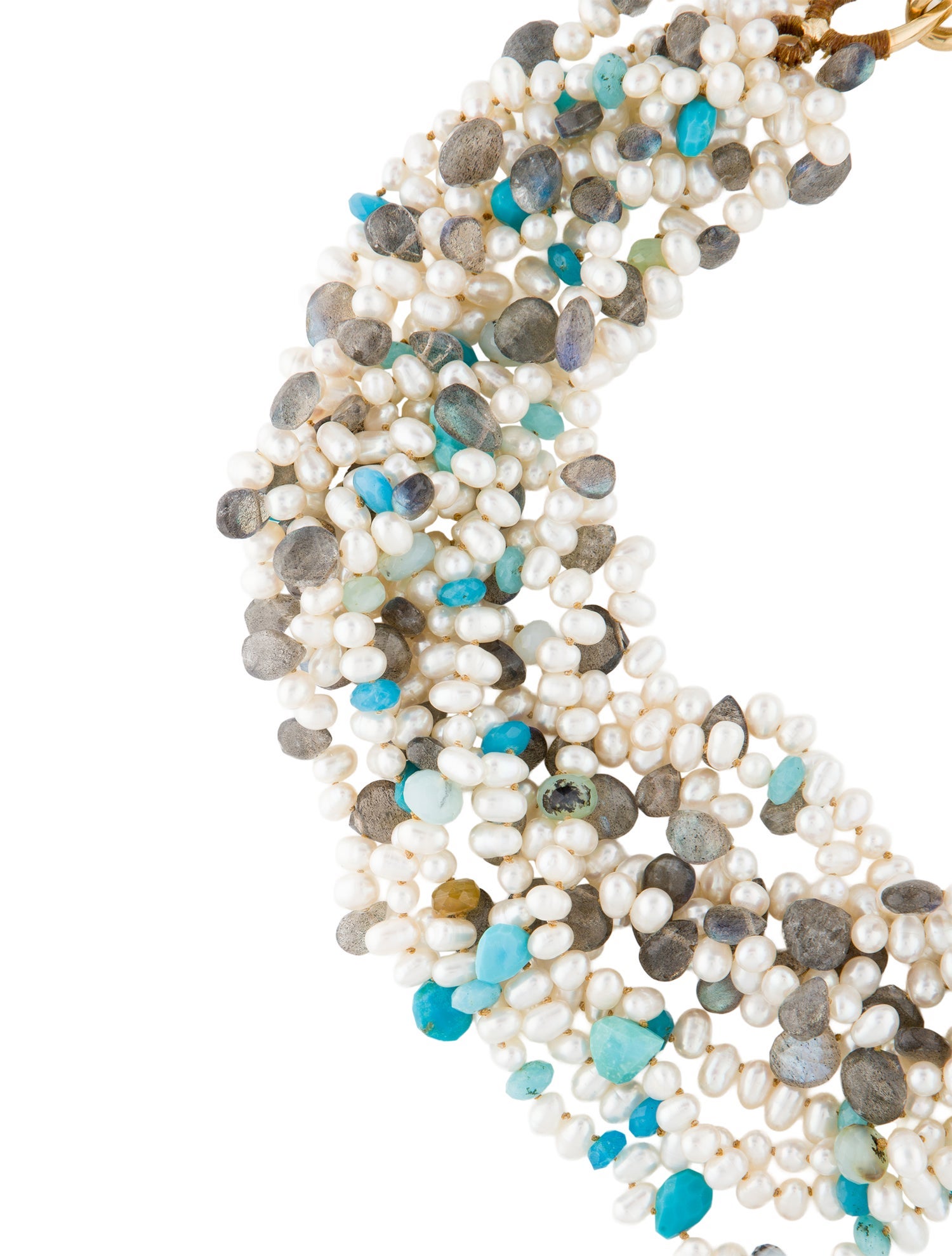 Necklace Simon Alcantara 18K Pearl, Turquoise, Labradorite & Dendritic Opal Multistrand Bead Necklace