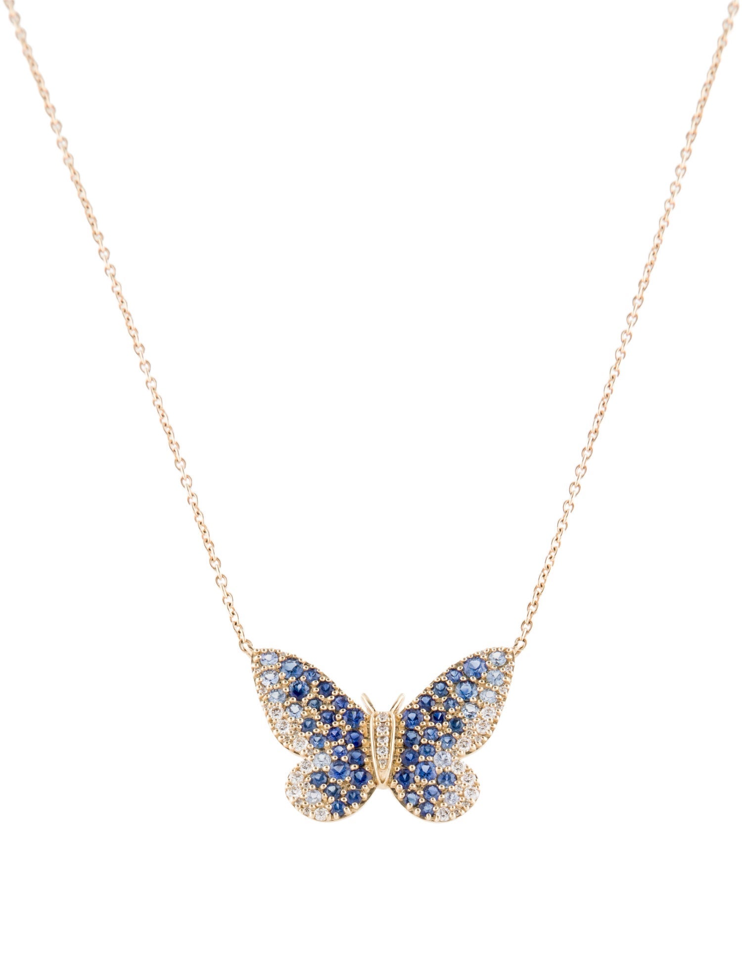 Necklace 14K Sapphire & Diamond Butterfly Pendant Necklace