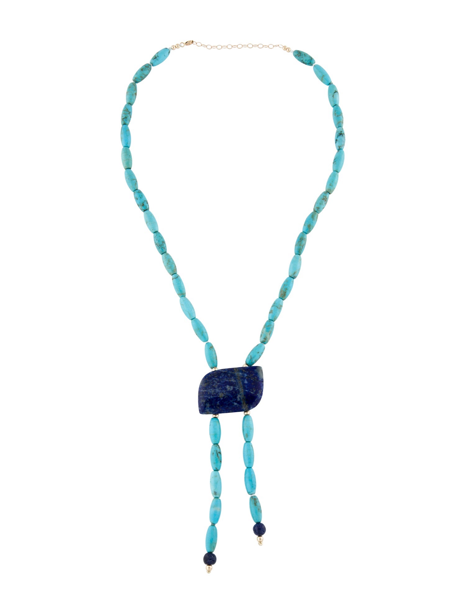 Necklace 14K Dyed Howlite & Lapis Lazuli Bead Lariat