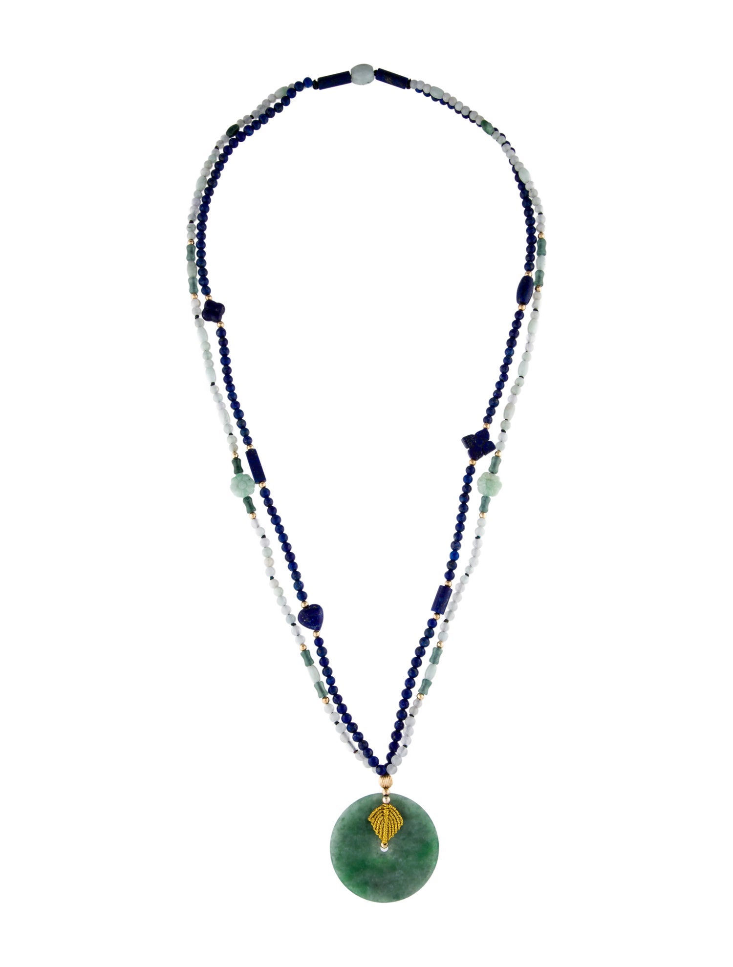 Necklace 14K Jade & Lapis Lazuli Bead Pendant