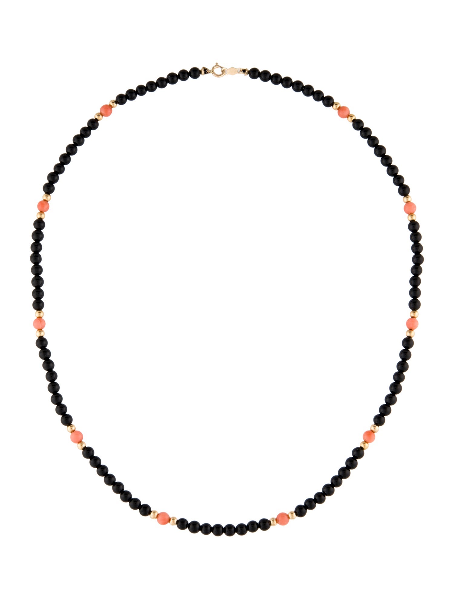 Necklace 14K Coral & Onyx Bead Necklace