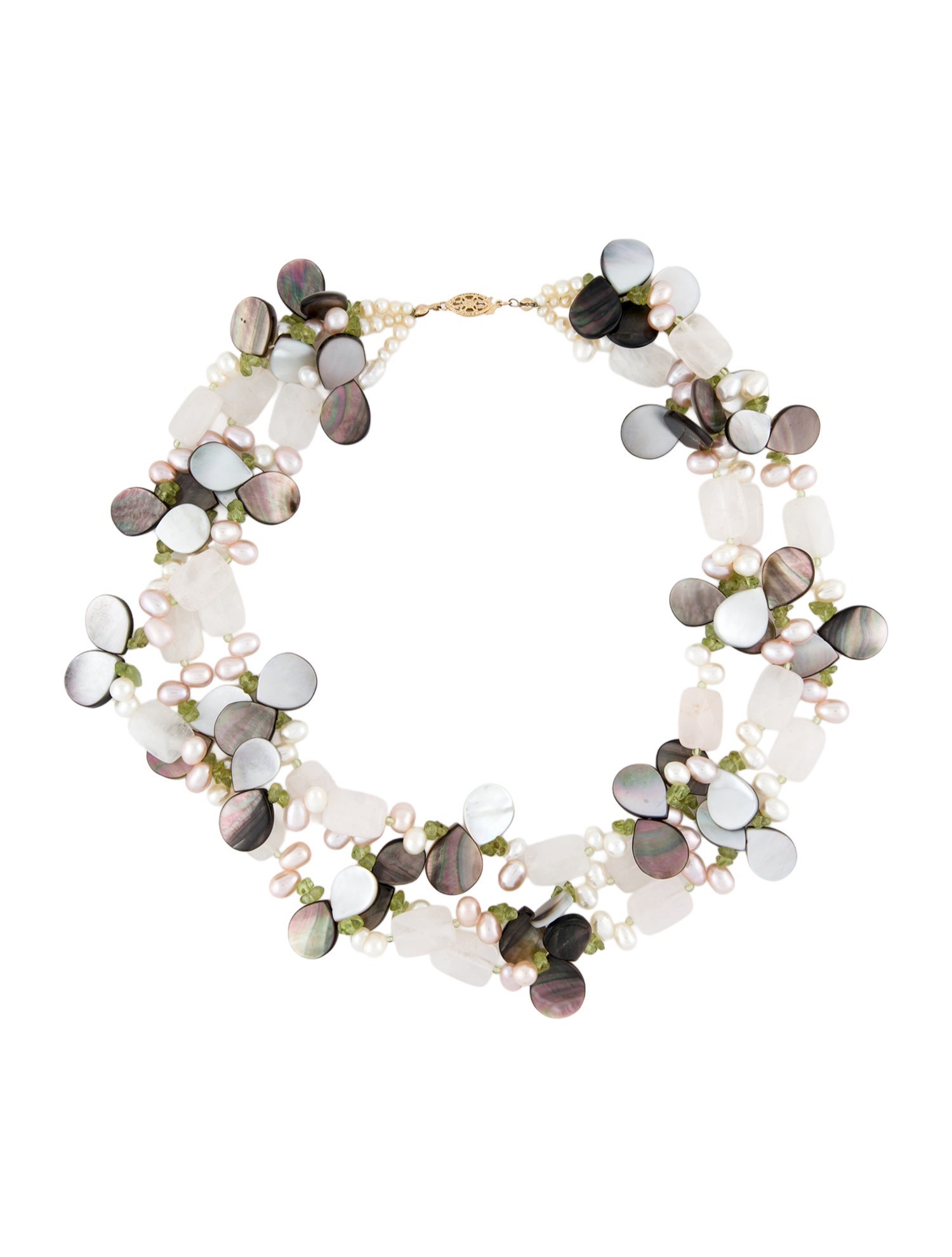 Necklace 14k Mother of Pearl, Peridot & Pearl Multistrand