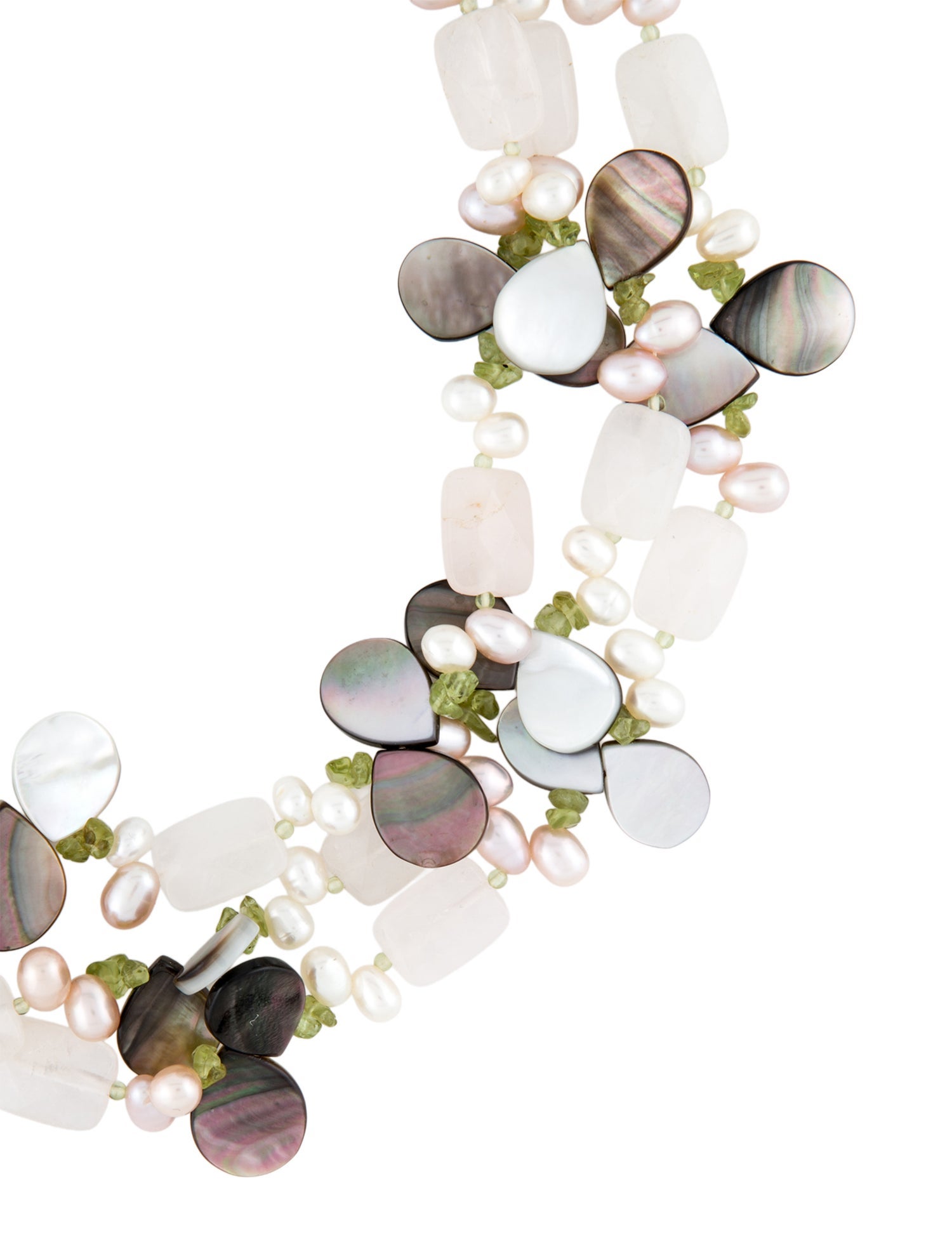 Necklace 14k Mother of Pearl, Peridot & Pearl Multistrand