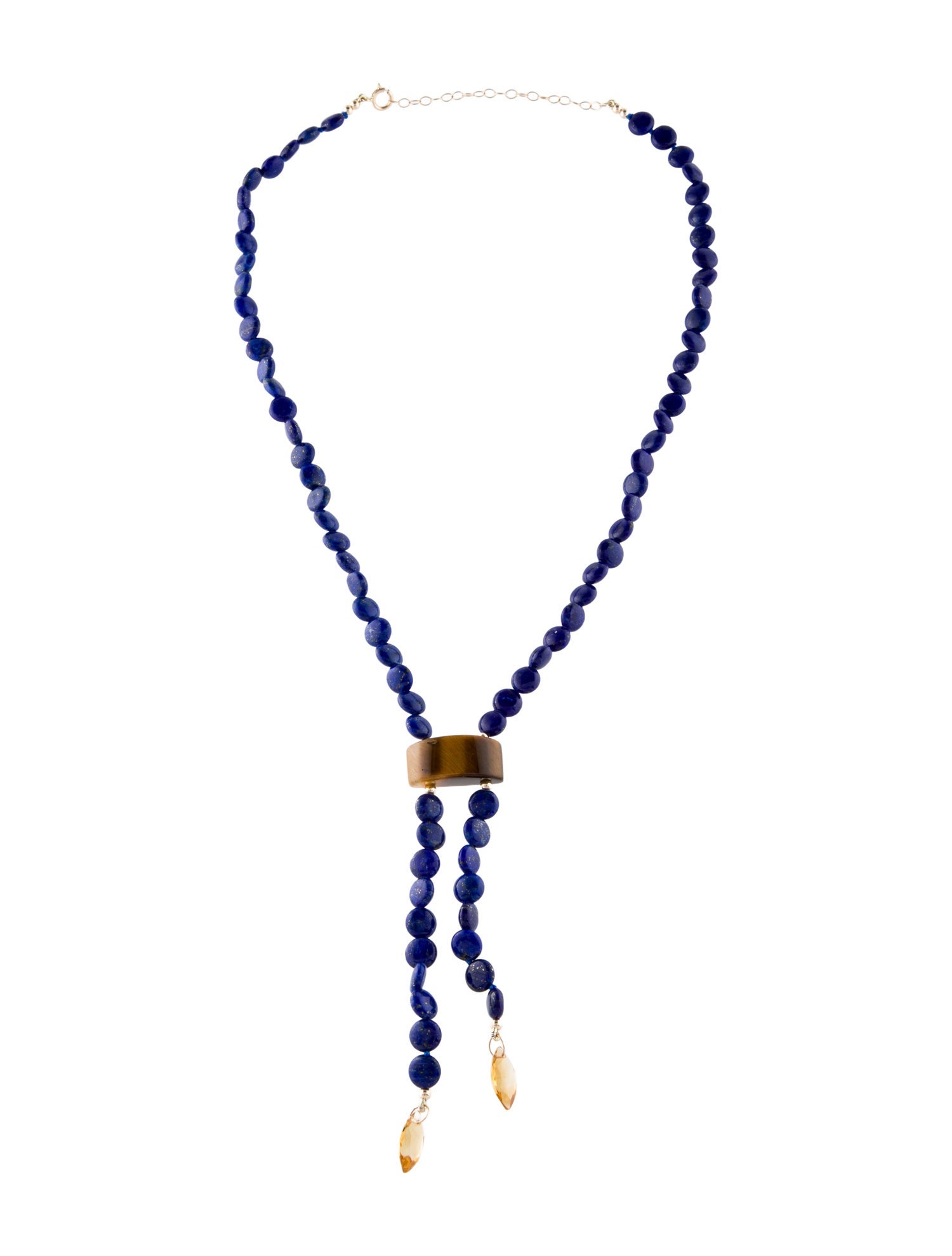 Necklace 14K Lapis Lazuli, Tiger's Eye & Citrine Bead Lariat