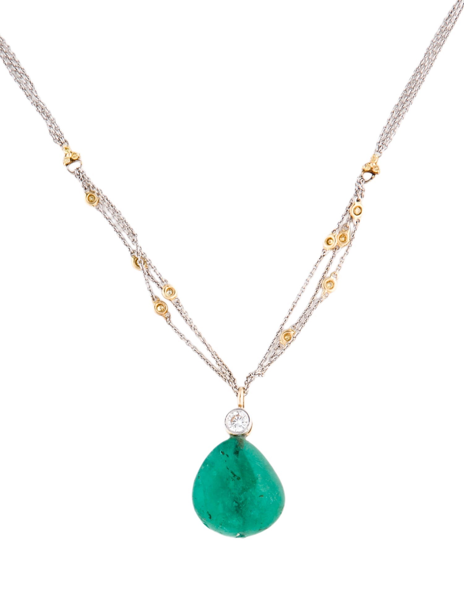 Necklace 18K Emerald & Diamond Multi-Strand Pendant