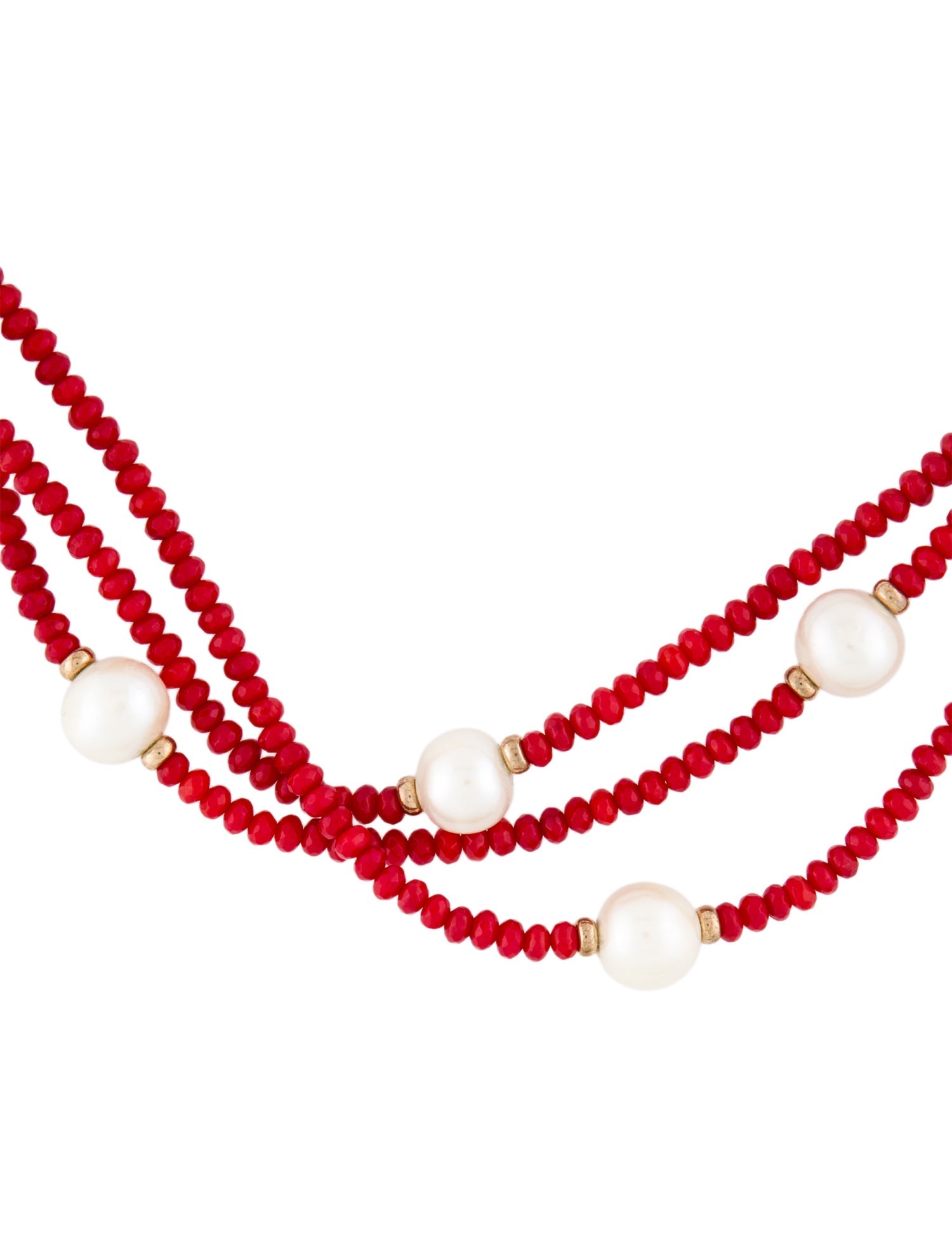 Necklace 14k Dyed Coral & Pearl Multistrand