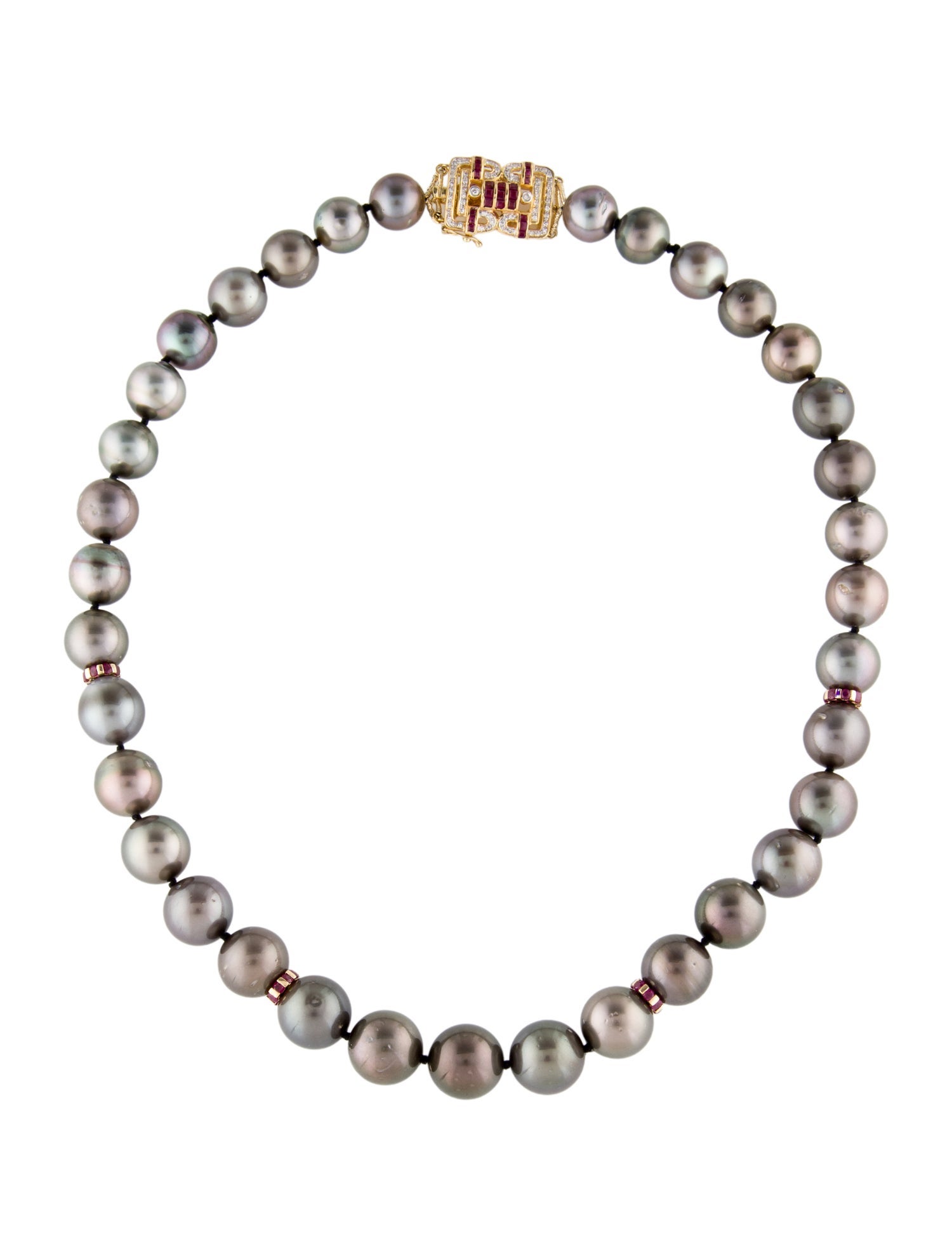 Necklace 14K Pearl, Ruby & Diamond Bead Strand