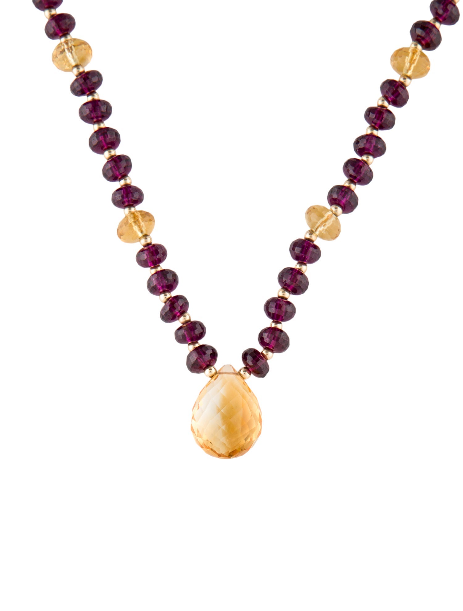 Necklace 14K Citrine and Rhodolite Bead Strand
