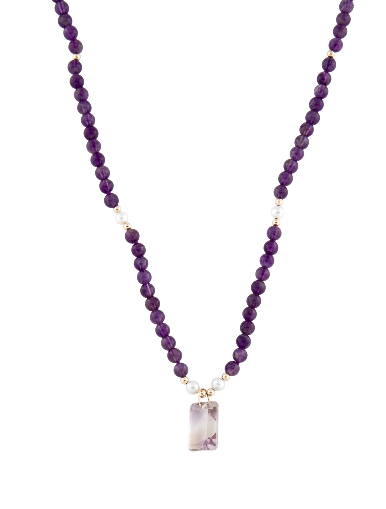 Necklace 14K Pearl, Ametrine & Amethyst Bead Pendant
