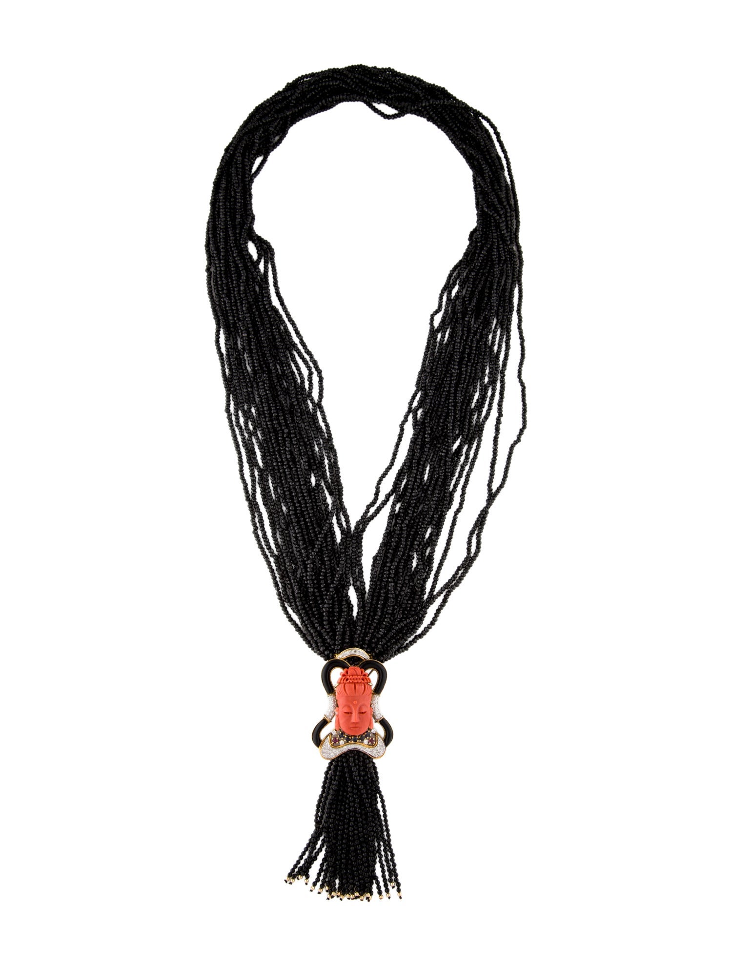 Necklace 14K Spinel, Ruby, Sapphire, & Coral Multistrand Bead