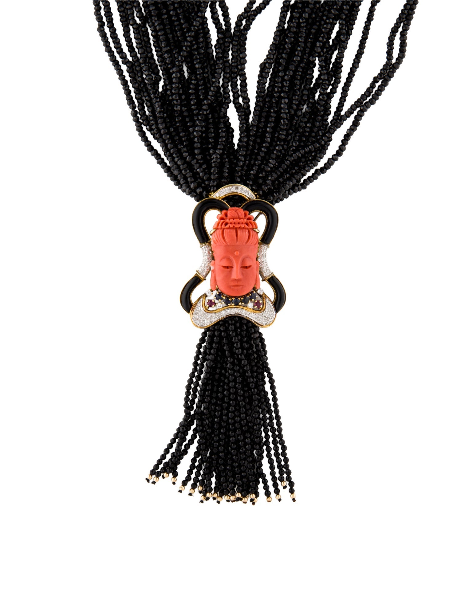Necklace 14K Spinel, Ruby, Sapphire, & Coral Multistrand Bead