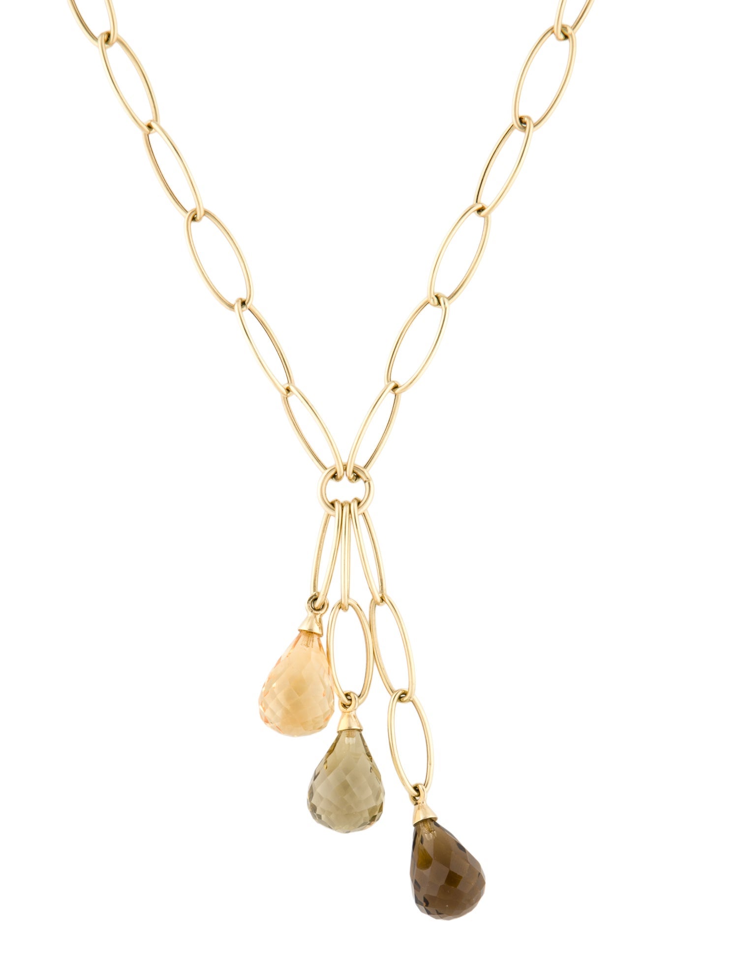 Necklace 14K Quartz, Citrine & Smoky Quartz Pendant