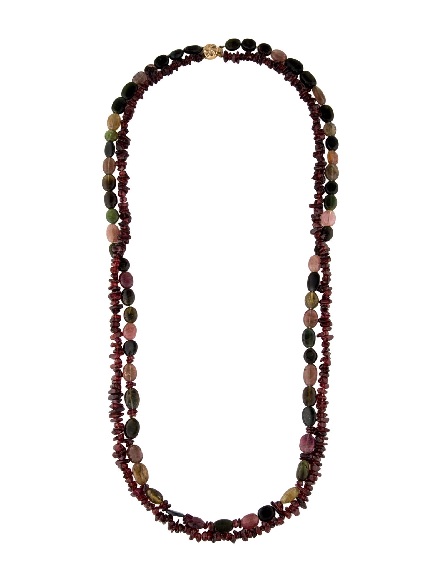 Necklace 14K Tourmaline & Garnet Beaded Double Strand