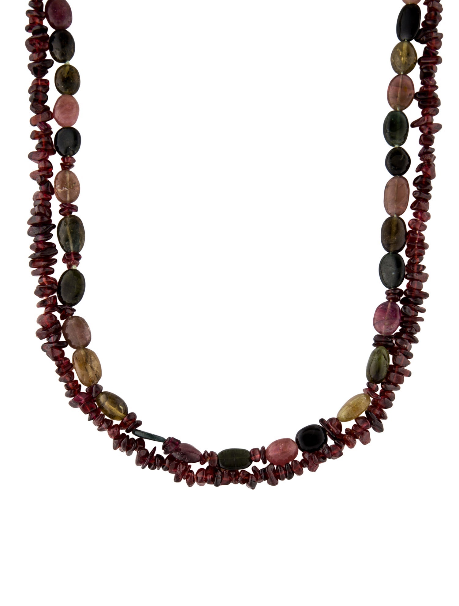 Necklace 14K Tourmaline & Garnet Beaded Double Strand