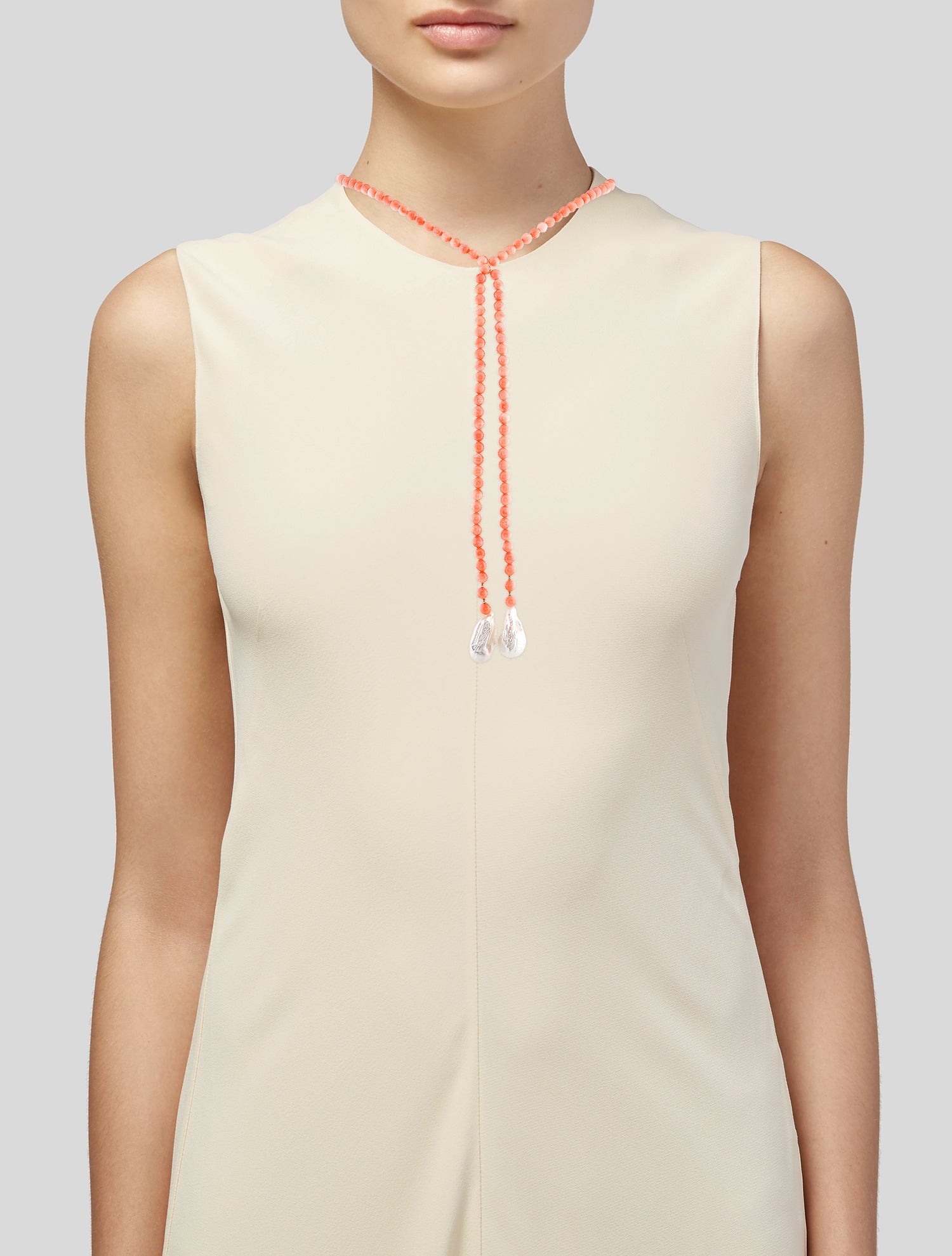 Necklace 14K Pearl & Coral Beaded Lariat