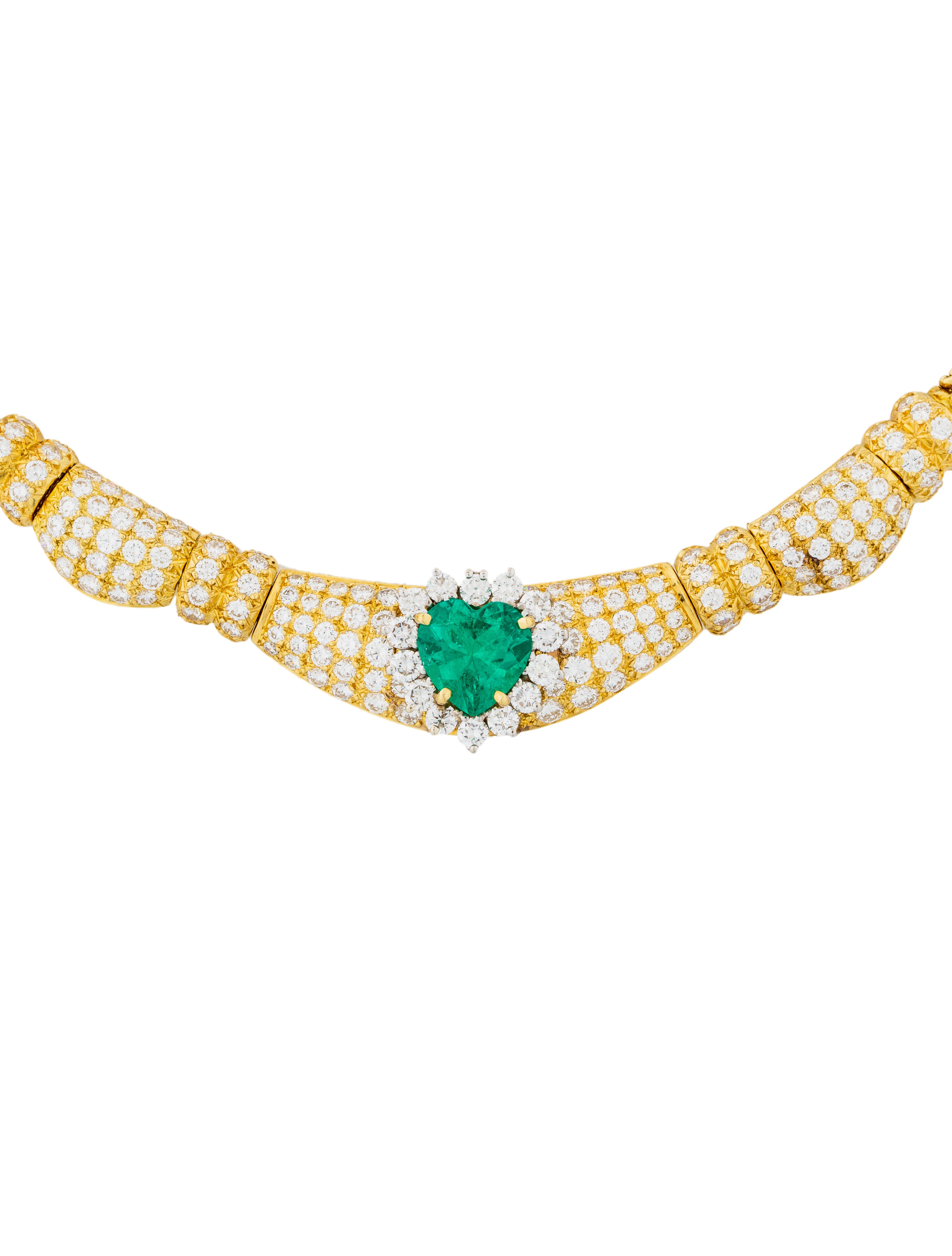 18K Emerald & Diamond Collar Necklace Necklaces NECKL34758 The