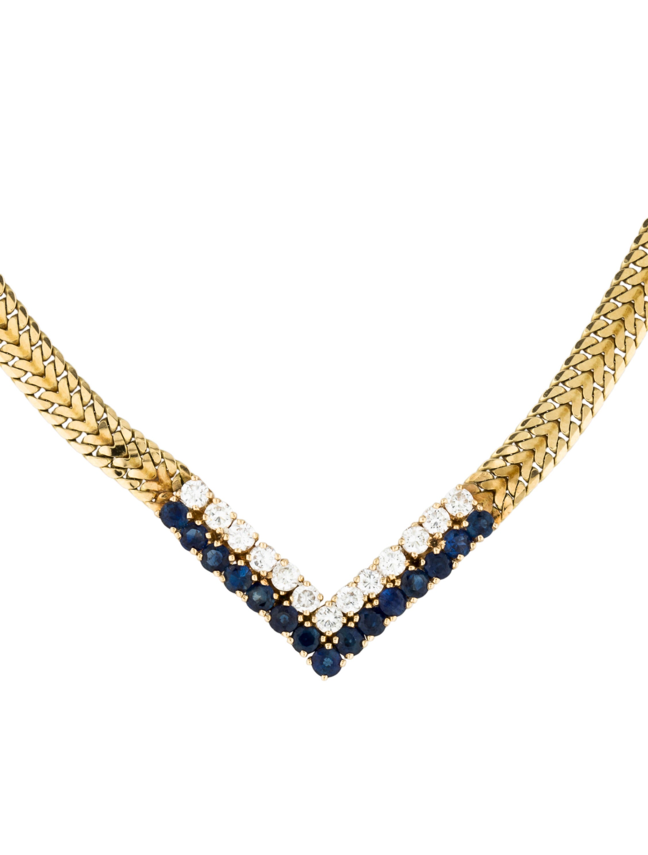 14K Diamond & Sapphire Chevron Collar Necklace Necklaces NECKL35253