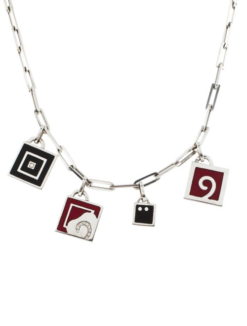 18K Diamond & Enamel Necklace white