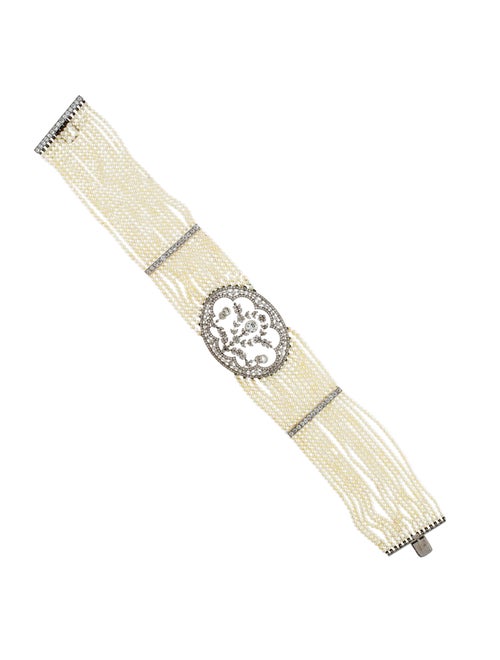 Platinum Edwardian Pearl & 11.74ctw Diamond Choker