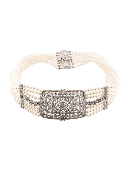 18K Pearl & Diamond Choker white
