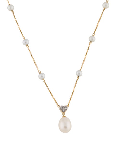 Necklace 14K Pearl & Diamond Pendant Necklace yell