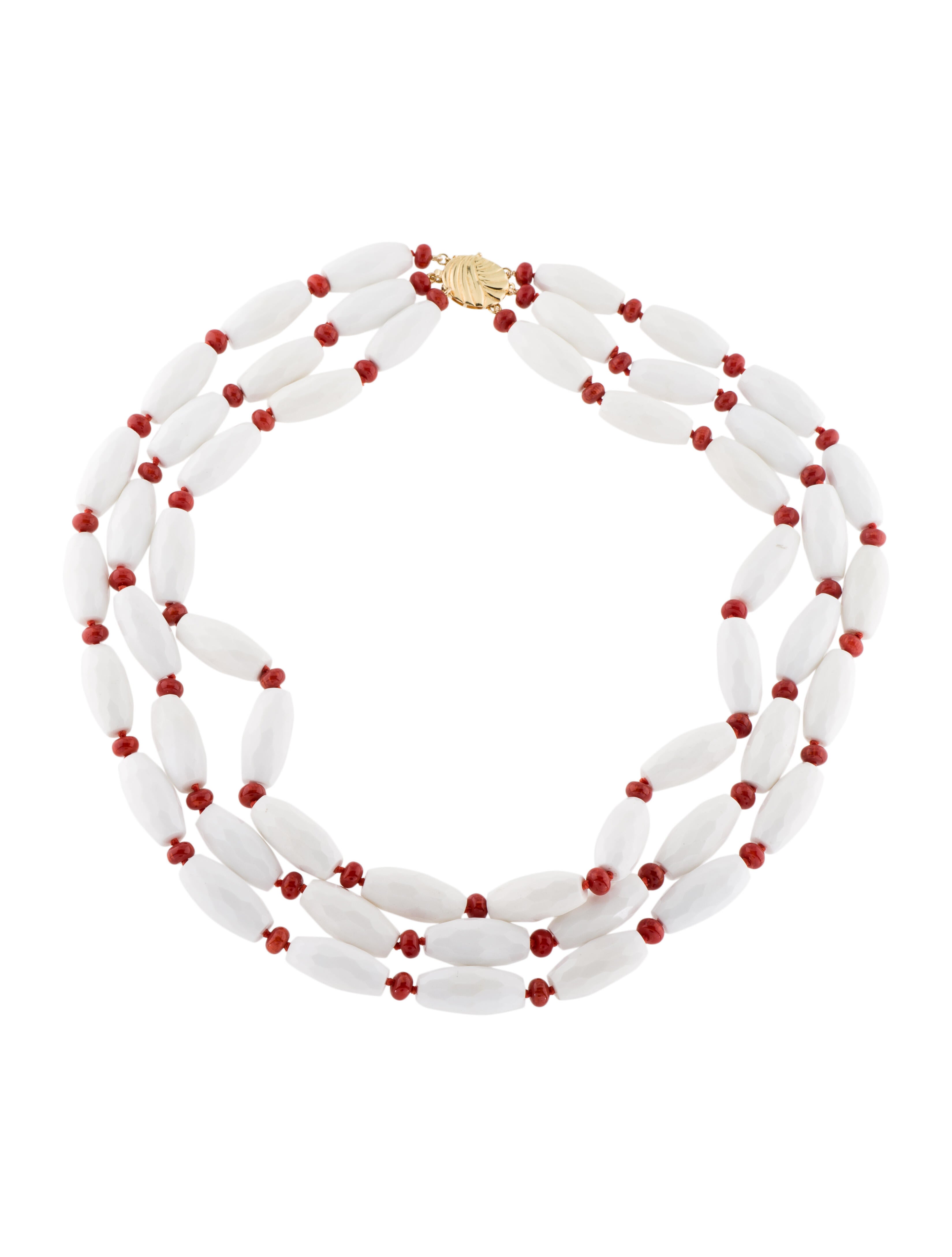 Necklace 14K Coral & Onyx Bead Strand Necklace