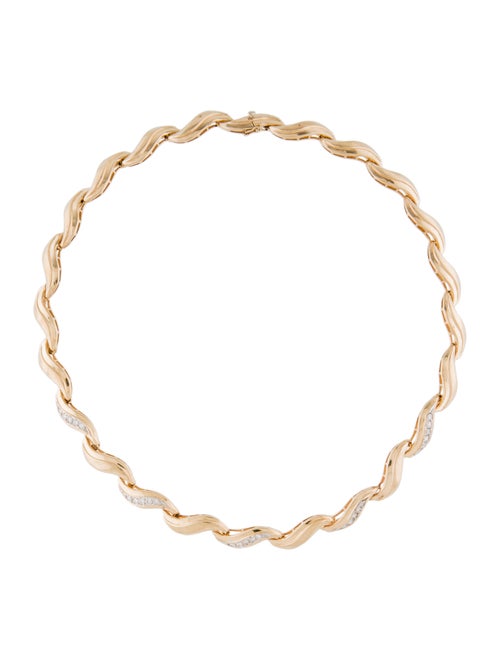 Necklace 14K 1.15ctw Diamond Wave Link Collar Neck