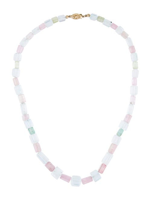 14K Aquamarine & Tourmaline Beaded Necklace white