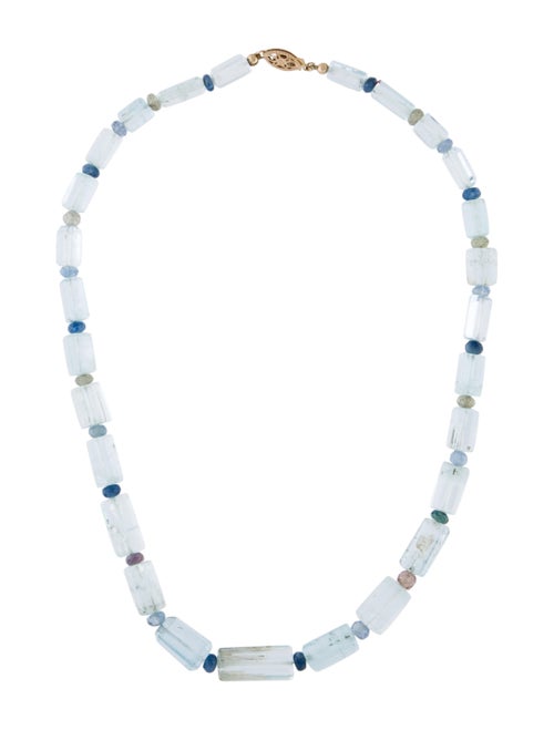 14K Aquamarine & Sapphire Beaded Necklace yellow