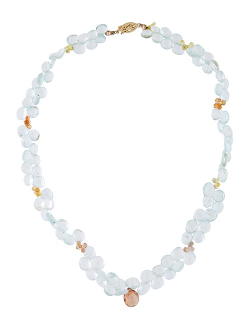 14K Sapphire & Aquamarine Beaded Necklace yellow