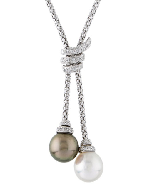 18K Pearl & Diamond Lavalier Necklace white