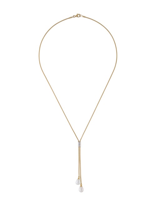 14K Pearl & Diamond Lavalier Necklace yellow