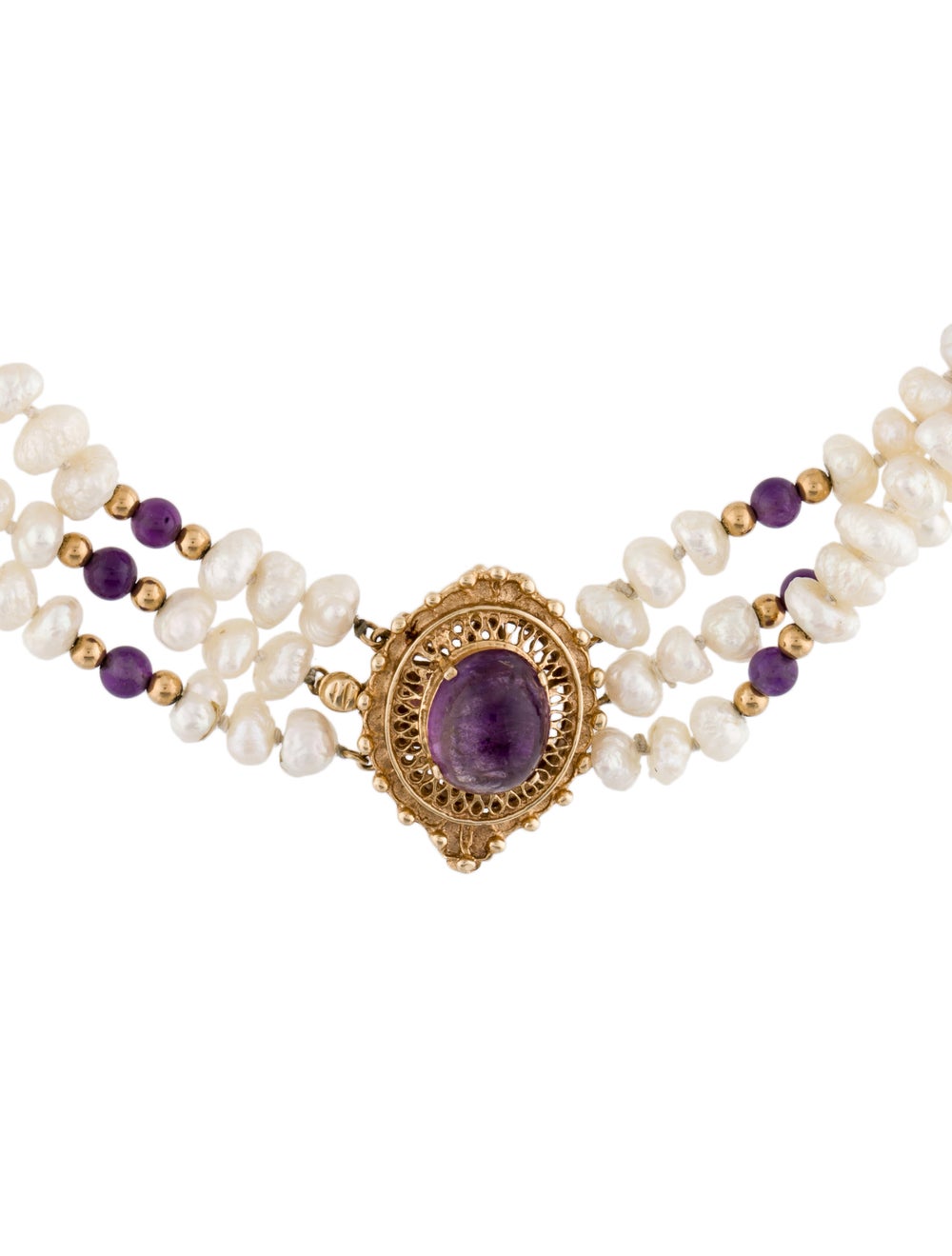 27 Amethyst and glass pearl Necklace with gold accents