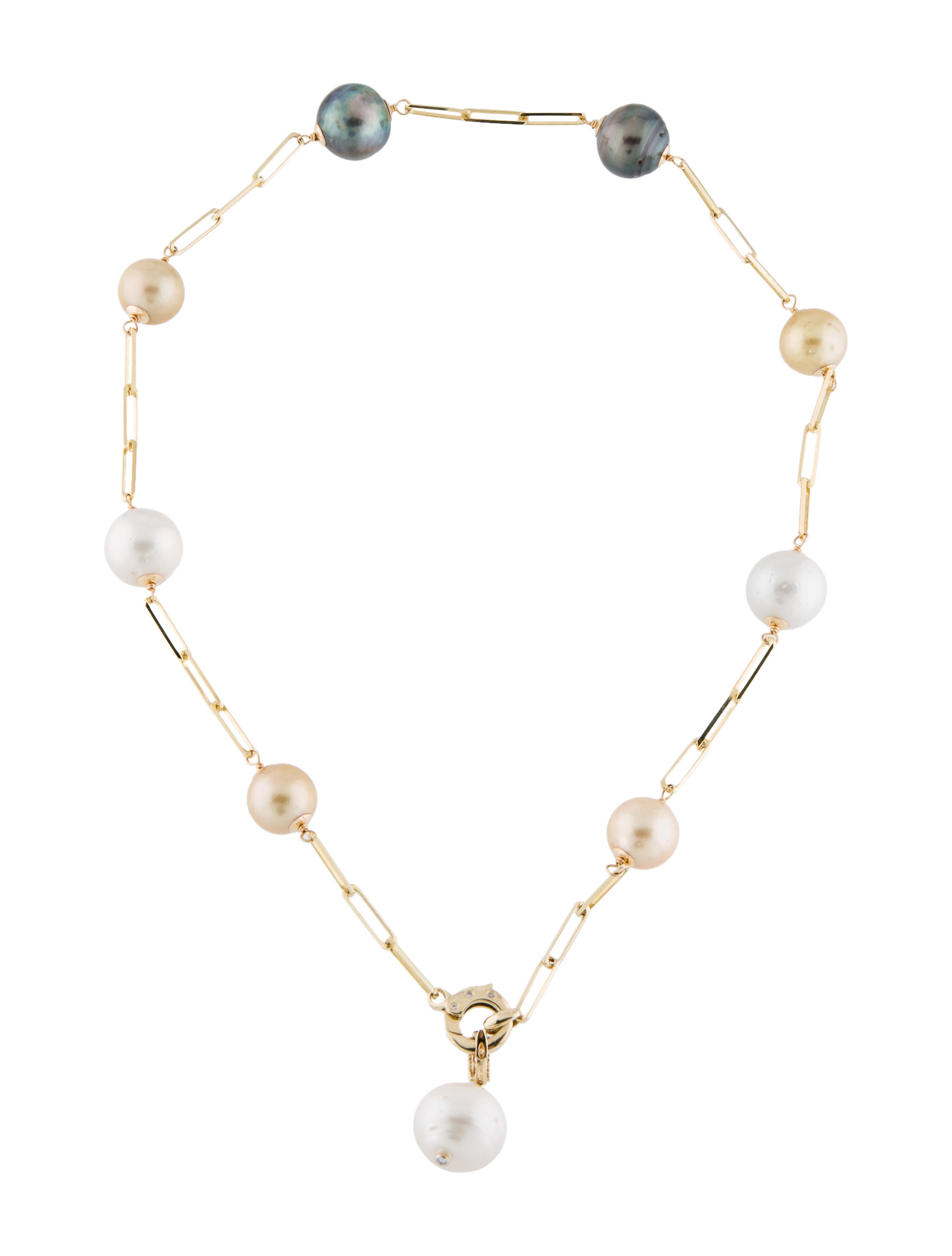 Necklace 14K Multicolor Pearl & Diamond Station Necklace