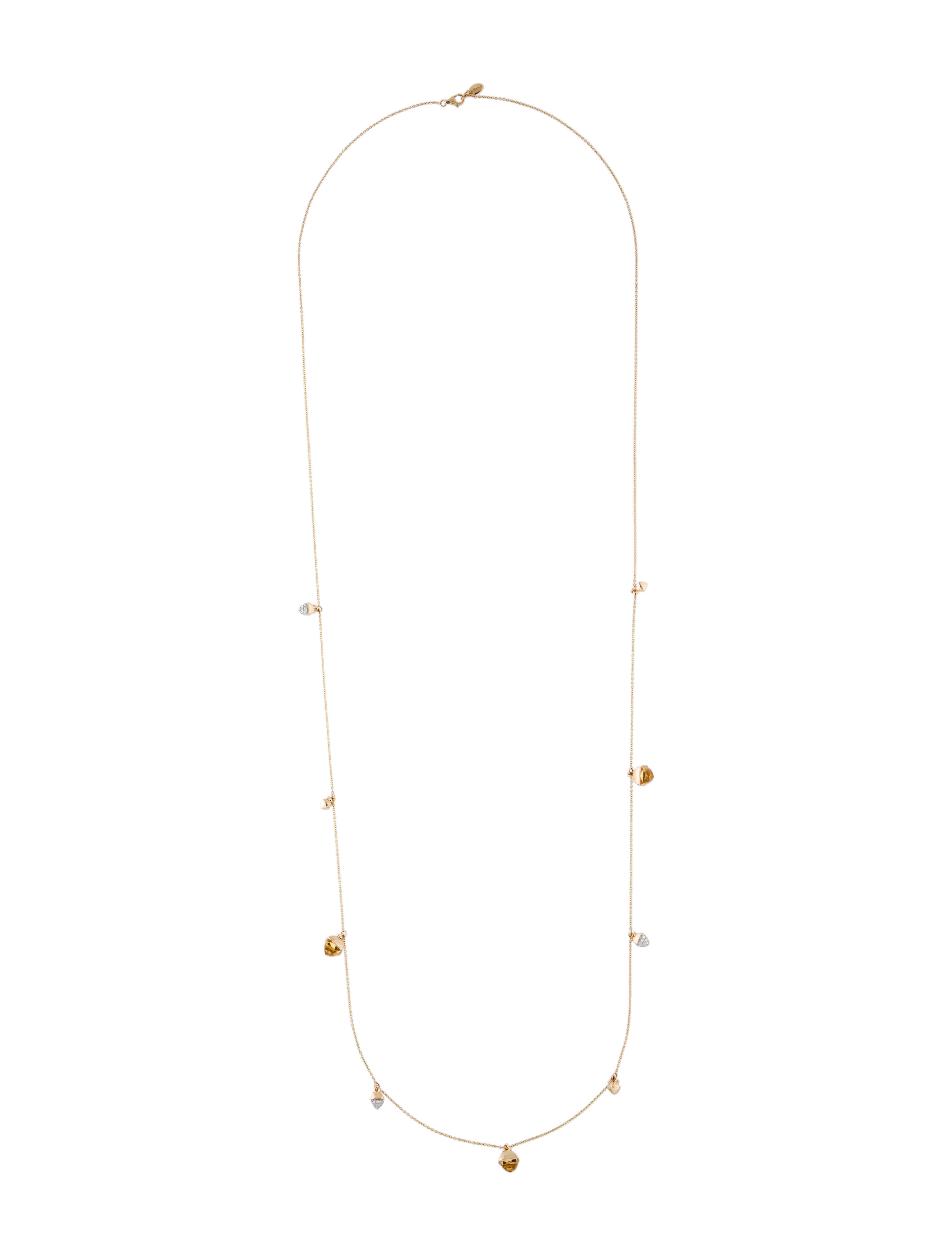 Necklace 14K Citrine & Diamond Long Acorn Station Necklace
