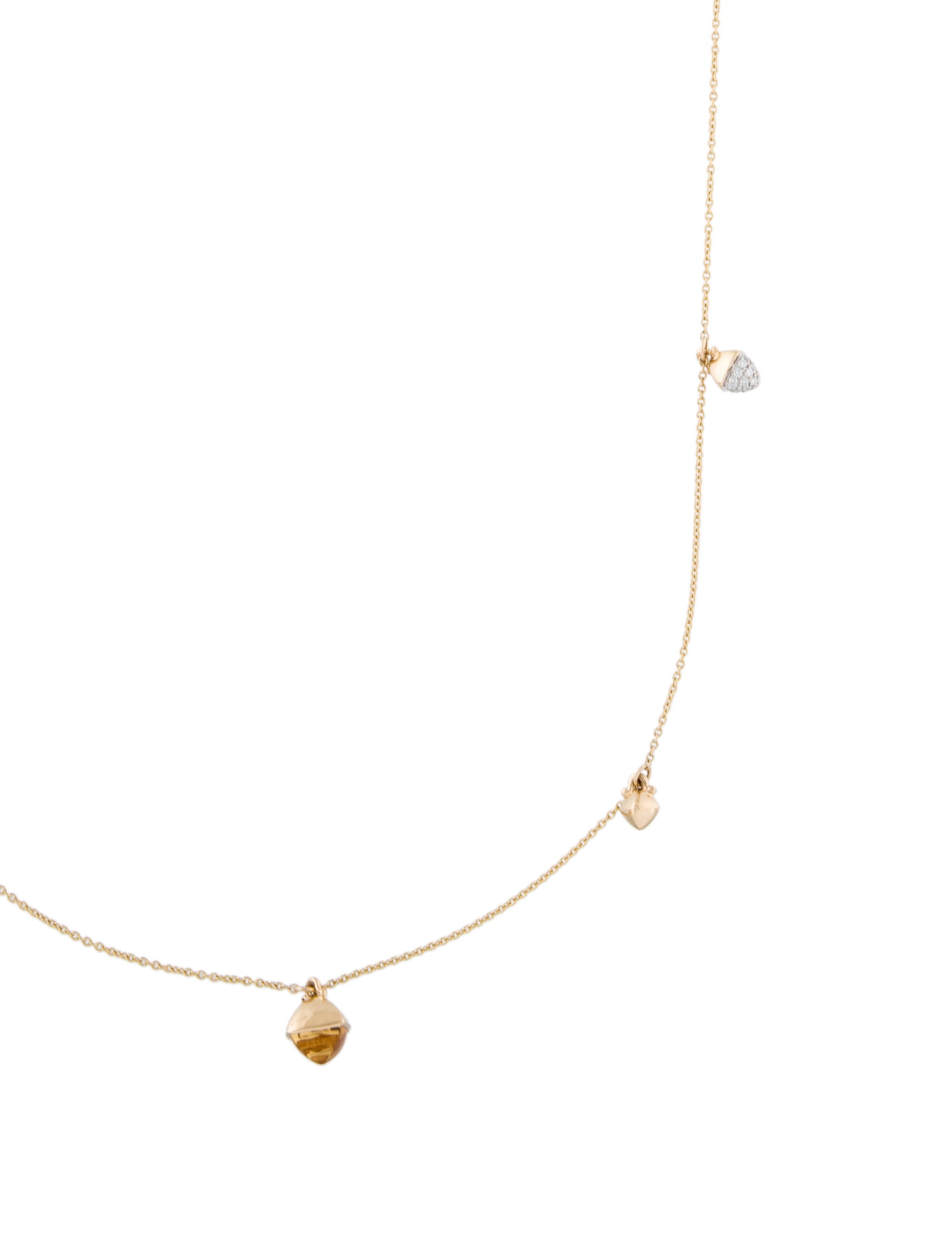 Necklace 14K Citrine & Diamond Long Acorn Station Necklace