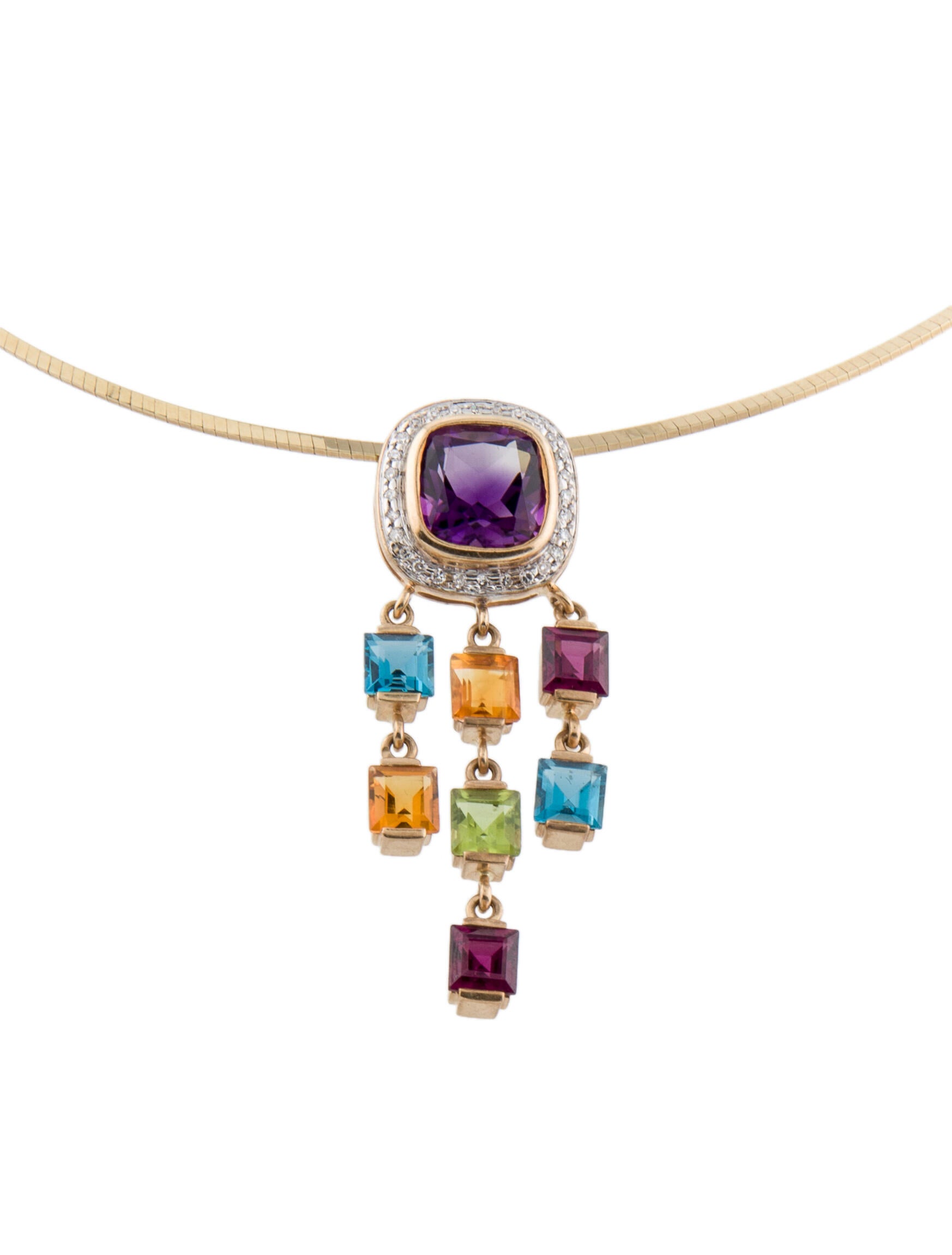 Necklace 14K Diamond & Multistone Pendant