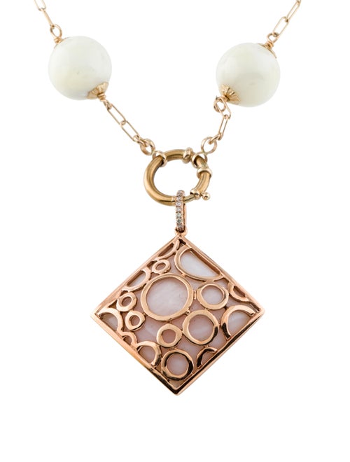 Necklace 14K Mother of Pearl, Amethyst & Diamond Pendant Necklace