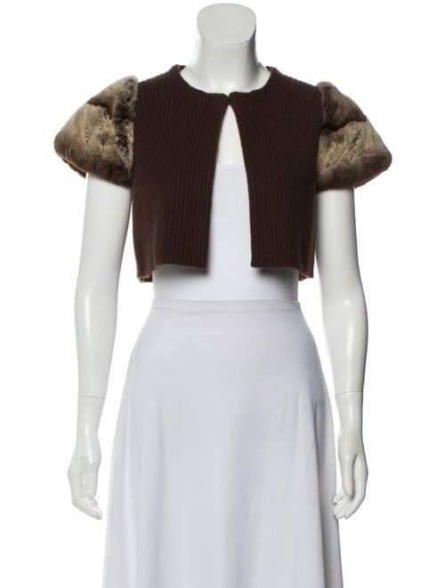 Neiman Marcus Cashmere Fur-Accented Shrug tan