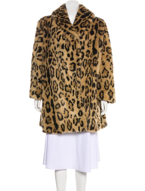 Neiman Marcus Faux Fur Leopard Print Coat Beige