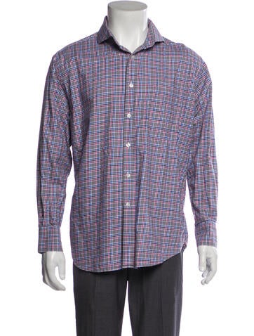 Neiman Marcus Casual Shirts Plaid Print Long Sleeve Shirt 42 | XL
