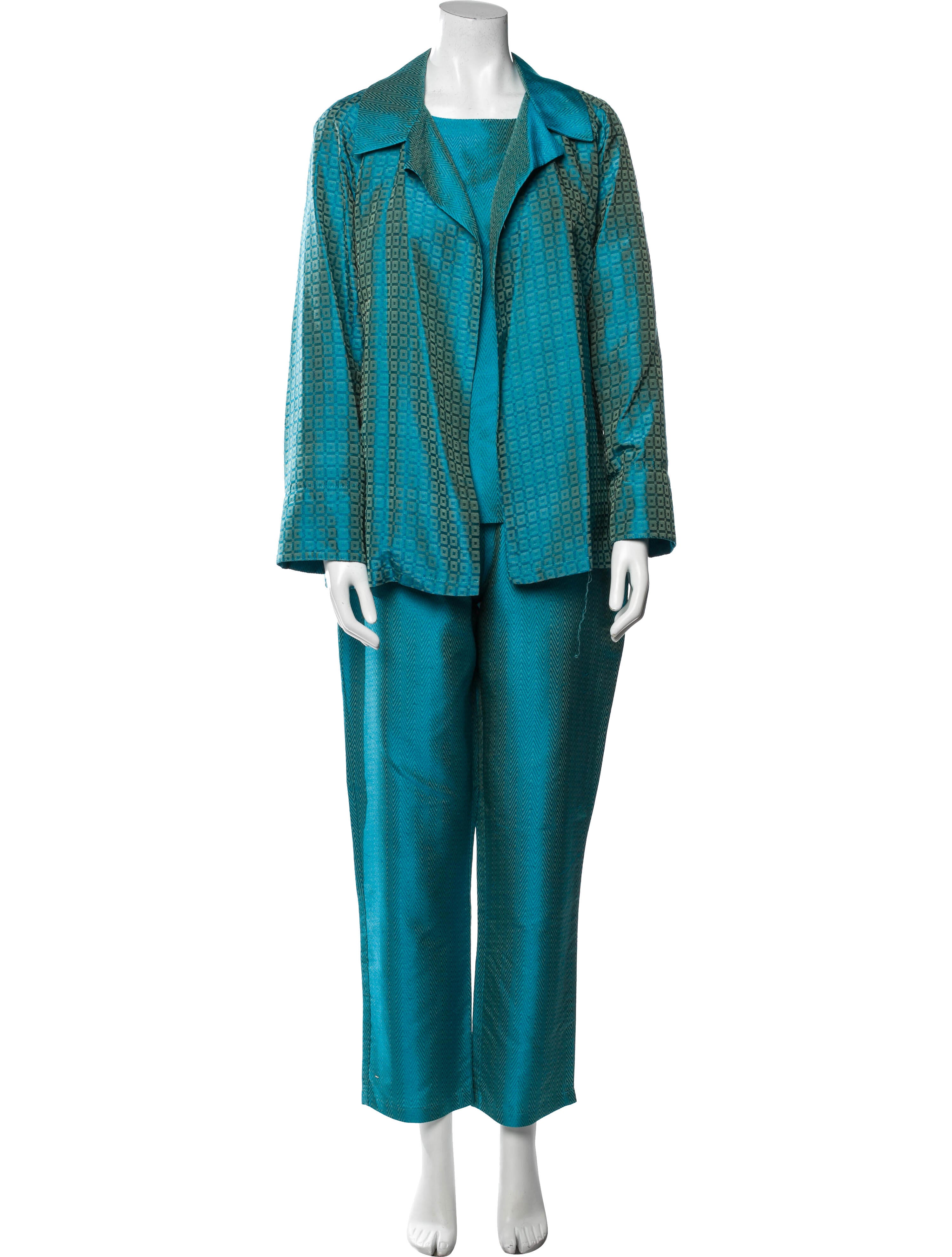 Neiman Marcus Silk Printed Pantsuit Blue, 14.5" Rise Suits and Sets, Clothing NEMRC40078