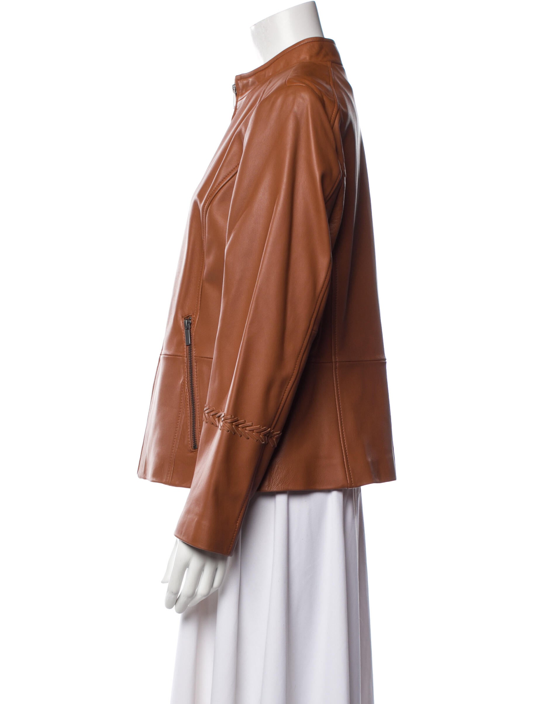 Neiman Marcus Lamb Leather Utility Jacket Brown Jackets, Clothing