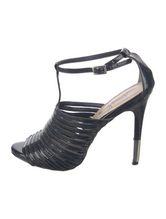 Neiman Marcus Patent Leather T-Strap Sandals