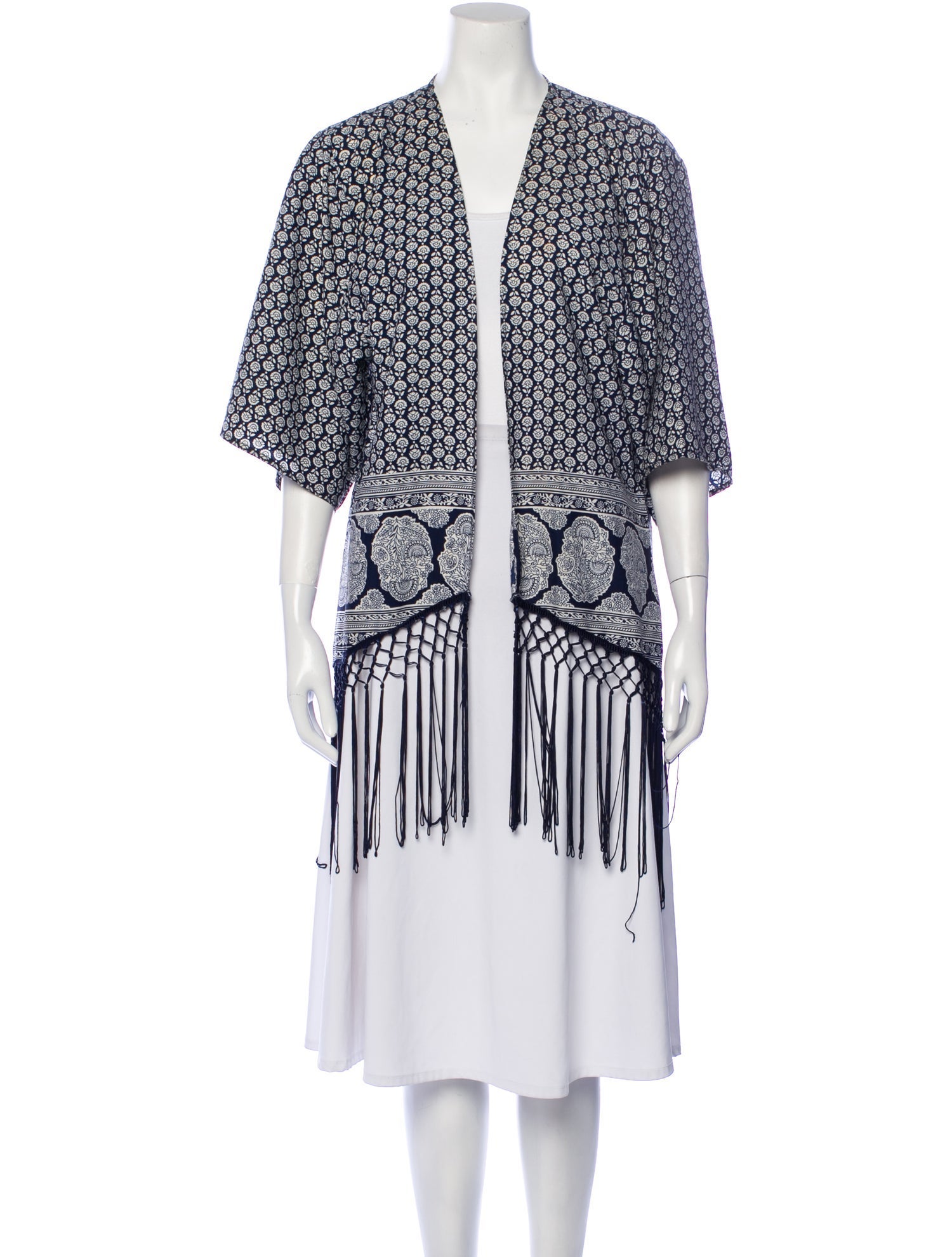 Neiman Marcus Printed Fringe Trim Accent Robe