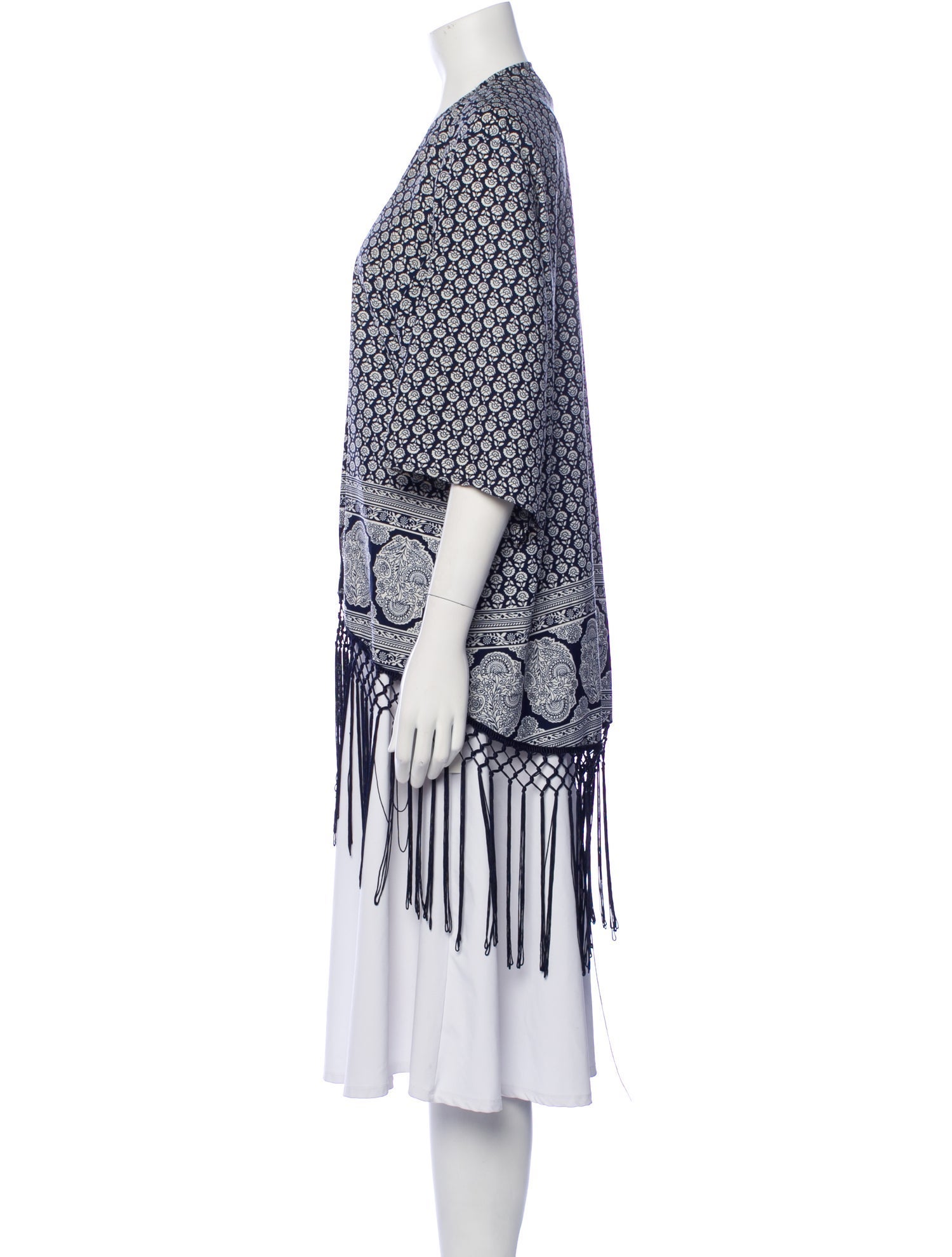 Neiman Marcus Printed Fringe Trim Accent Robe