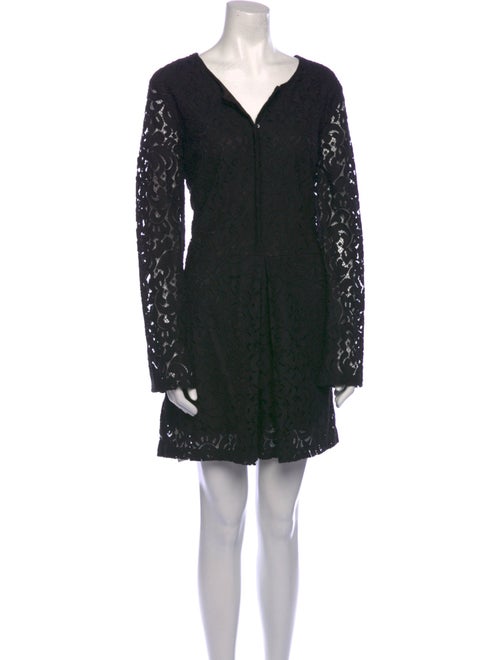 Neiman Marcus Lace Pattern V-Neck Romper