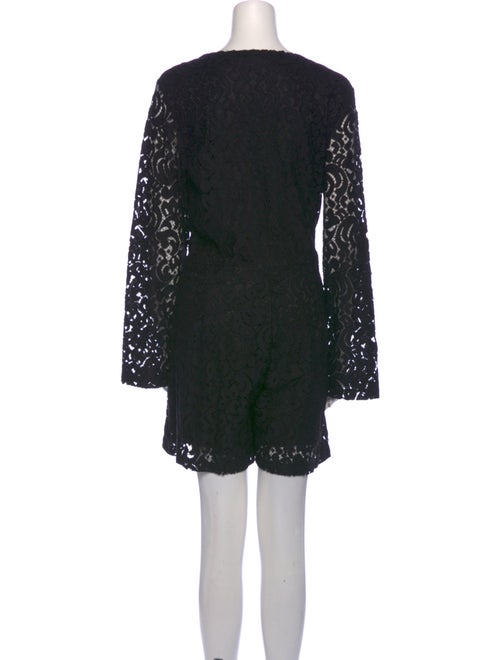 Neiman Marcus Lace Pattern V-Neck Romper